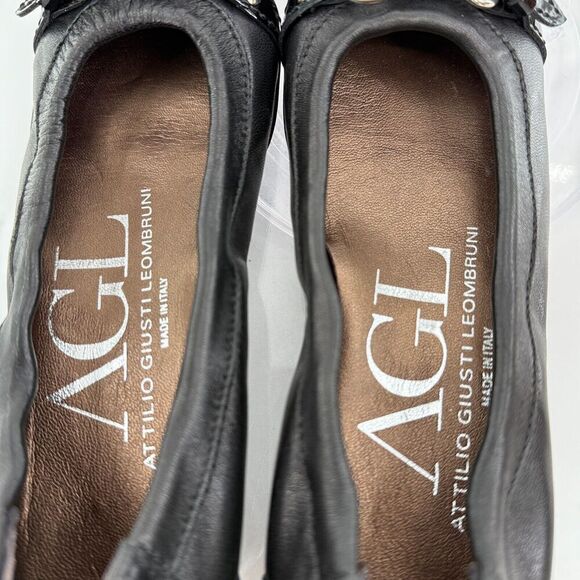 AGL Womens Monika Ballet Flat Size 34 4 Black Leather Shoe Cap Toe Italy - Picture 10 of 11
